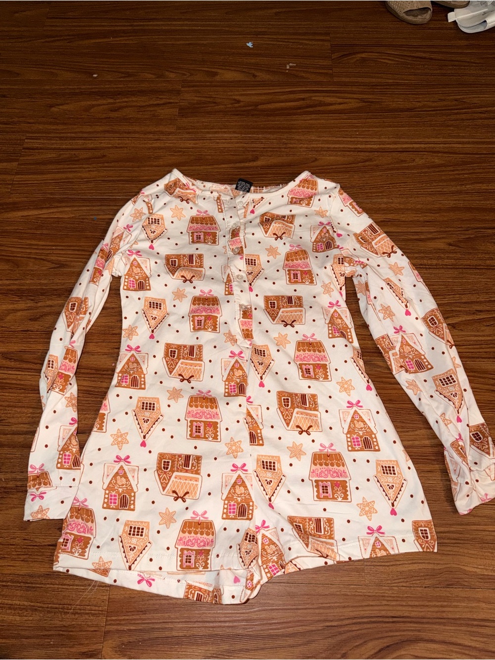 Women’s White Gingerbread House Long-Sleeve Pajama Romper